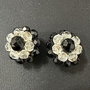 272- Western Germany Vtge. Crystal Cluster Stud Earrings - Black and Clear